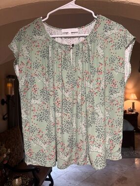 Corey Lynn Calter Mint Green Floral & Leopard Print Cap-Sleeve Top